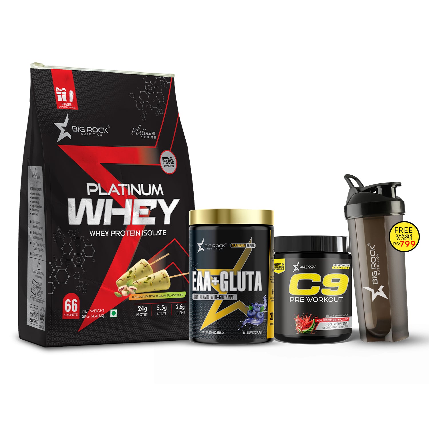 #Platinum Whey_Kesar Pista Kulfi_EAA+ Gluta_Blueberry Splash_C9 Pre Workout Flavor_Watermelon Mojito