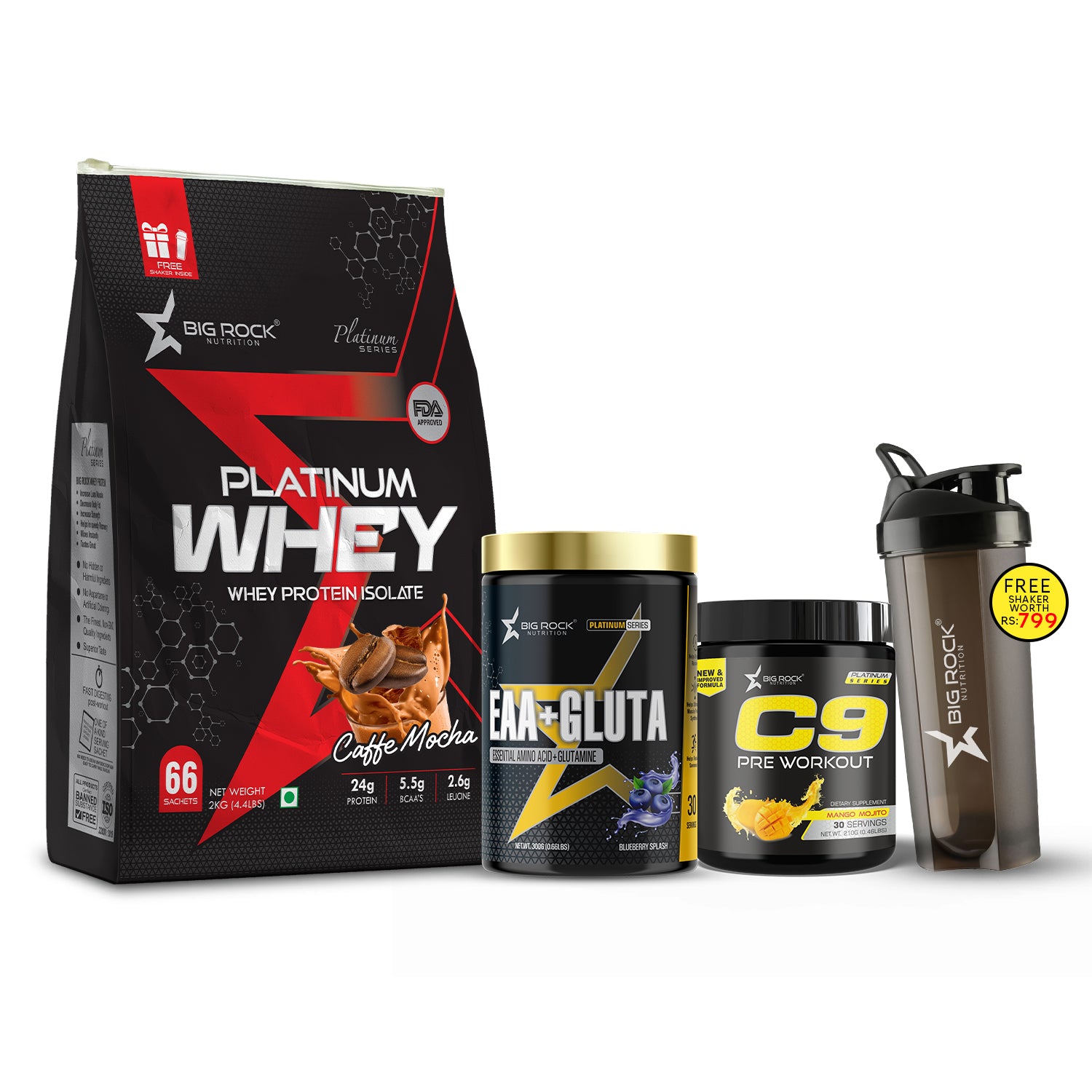 #Platinum Whey_Cafe Mocha_EAA+ Gluta_Blueberry Splash_C9 Pre Workout Flavor_Mango Mojito