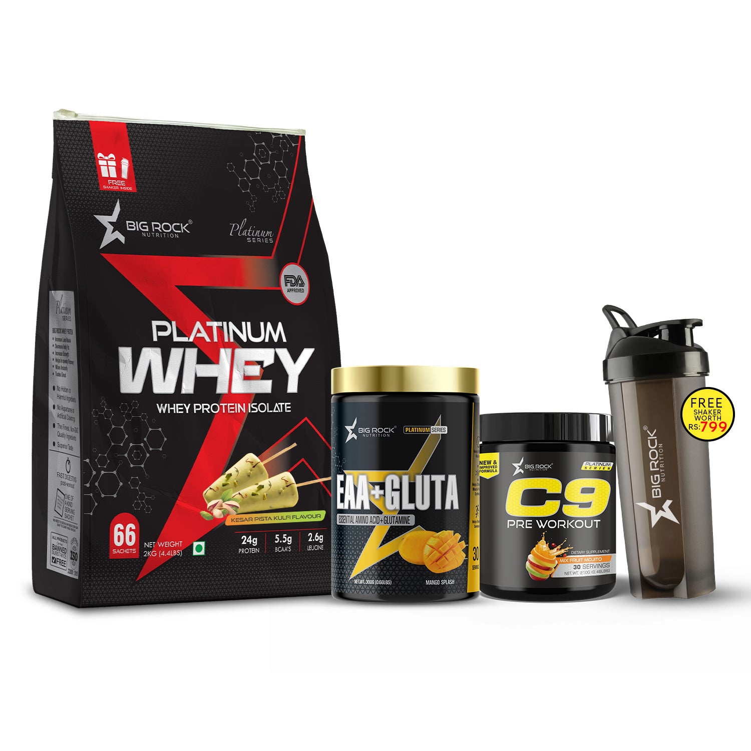 #Platinum Whey_Kesar Pista Kulfi_EAA+ Gluta_Mango Splash_C9 Pre Workout Flavor_Mix Fruit Mojito